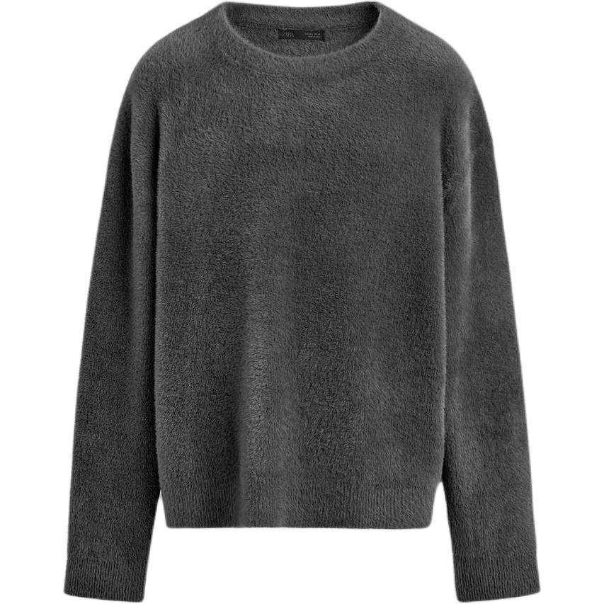 ZARA Knitwear Men's Gray Crew Neck Moderate