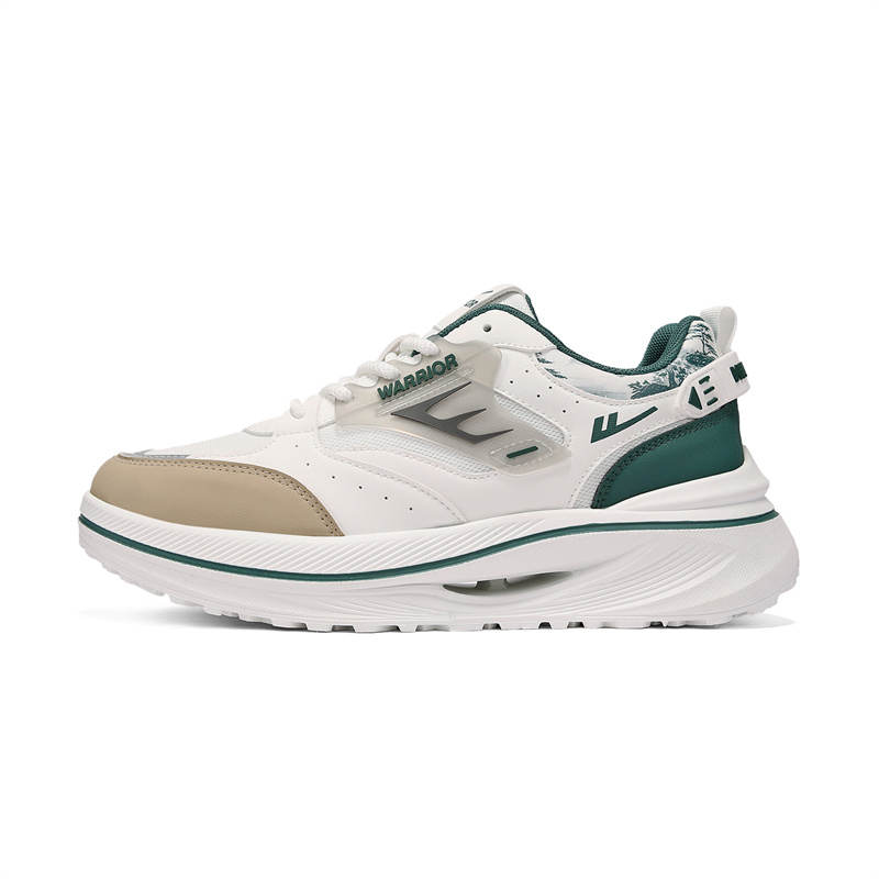 Warrior Cushioning Height Increasing Abrasion Resistant Lightweight Low top Running Shoes Men's White Green Khaki
