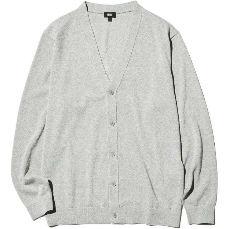 UNIQLO Knitwear Unisex 02 Light Gray V Neck Moderate