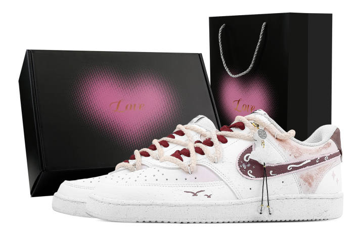 Nike Nike Court Vision 1 Sunset Mist, Heart Box Abrasion Resistant Slip Resistant Low top Skateboard Shoes Men's Pink White