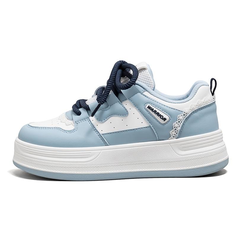 Warrior Height Increasing Abrasion Resistant Slip Resistant Low top Skateboard Shoes Women's Blue White
