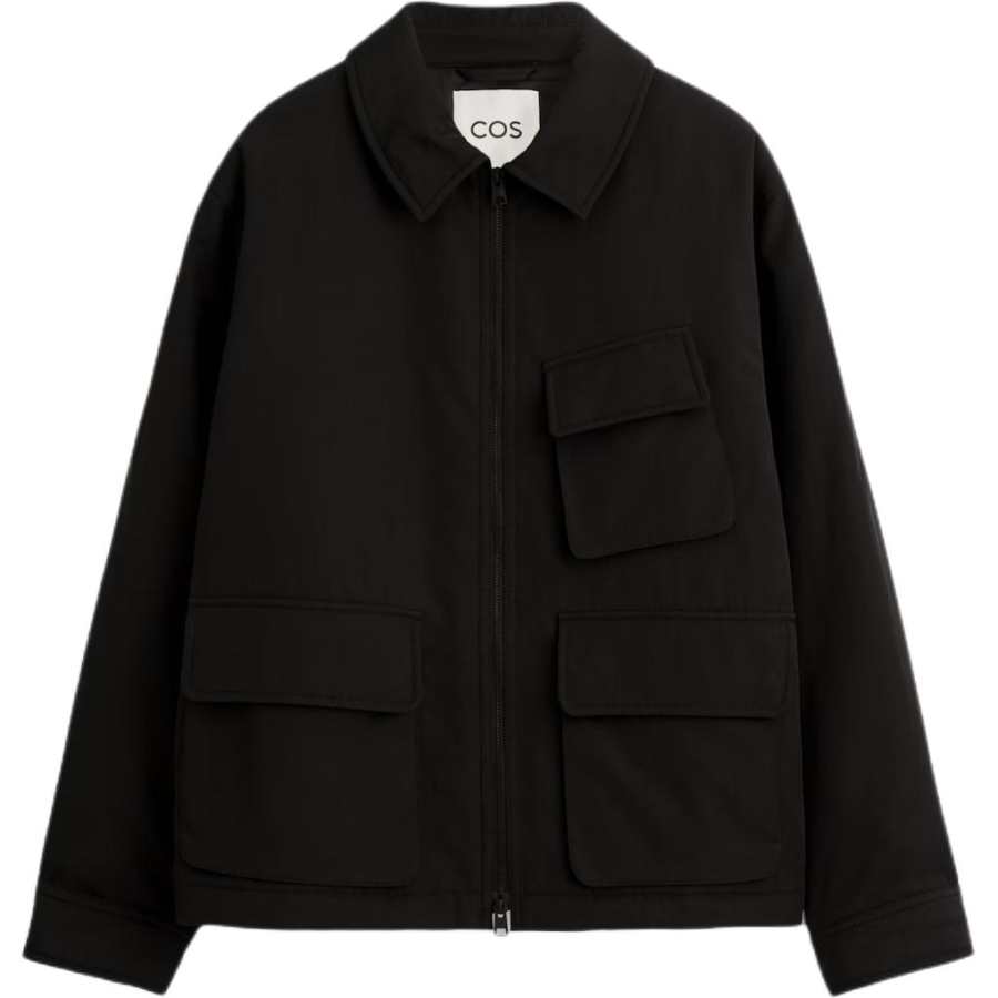 COS COS Puffer Jackets Men's Black Lapel Thickened Puffer Jacket