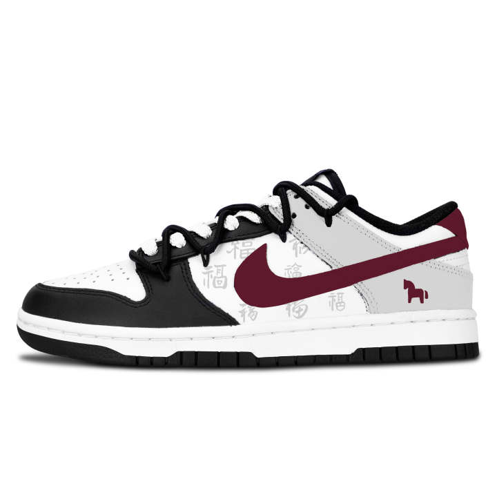 Nike Nike Dunk Black White, Red Fortune Year Abrasion Resistant Abrasion Resistant Low top Skateboard Shoes Unisex Gray