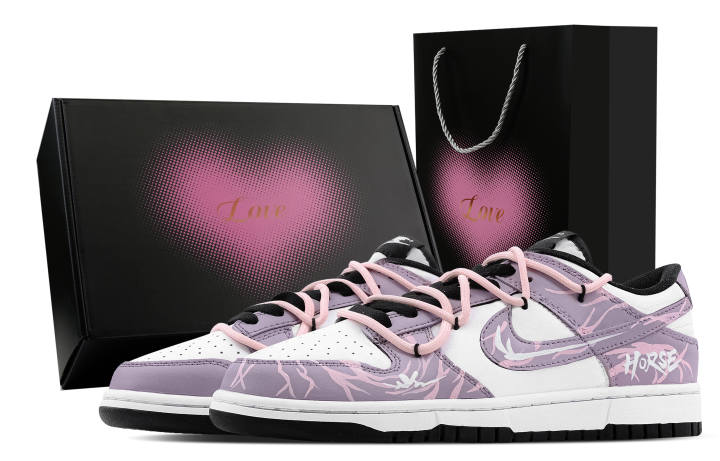 Nike Nike Dunk Floral Purple Vein Heart Box Abrasion Resistant Low top Skateboard Shoes Unisex Purple