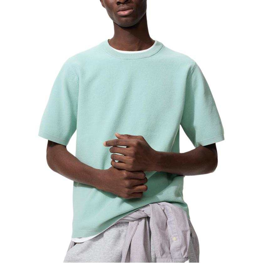 UNIQLO Knitwear Men's Aqua Blue Crew Neck Moderate Other