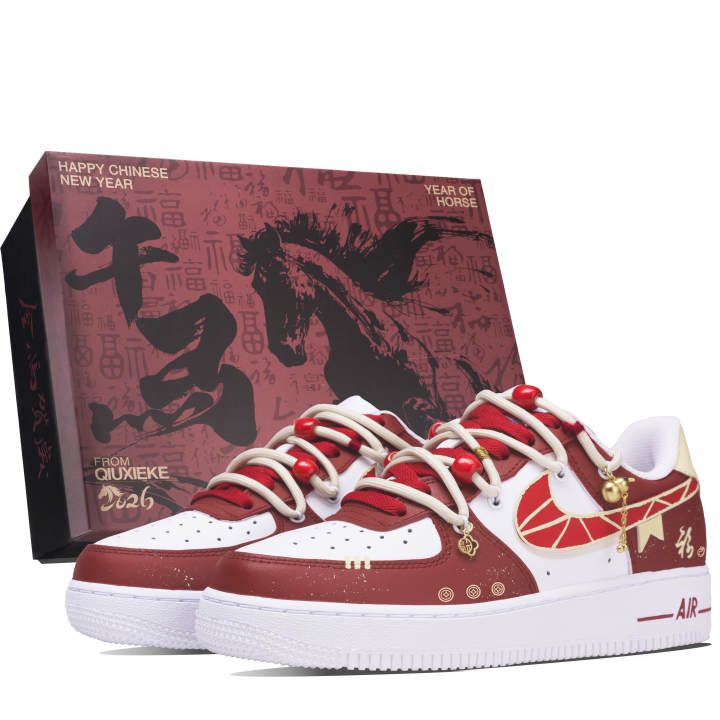 Nike Nike Air Force 1 Blessings Welcome Box Abrasion Resistant Low top Skateboard Shoes Unisex White Red