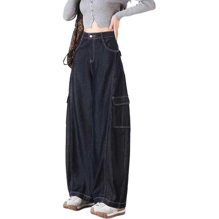 Tonlion Jeans Women's Dark Blue Moderate Wide Leg Pants