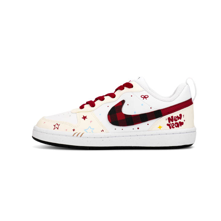 Nike Nike Court Borough Synthetic Leather Slip Resistant Cushioning Abrasion Resistant Low top Skateboard Shoes White Yellow