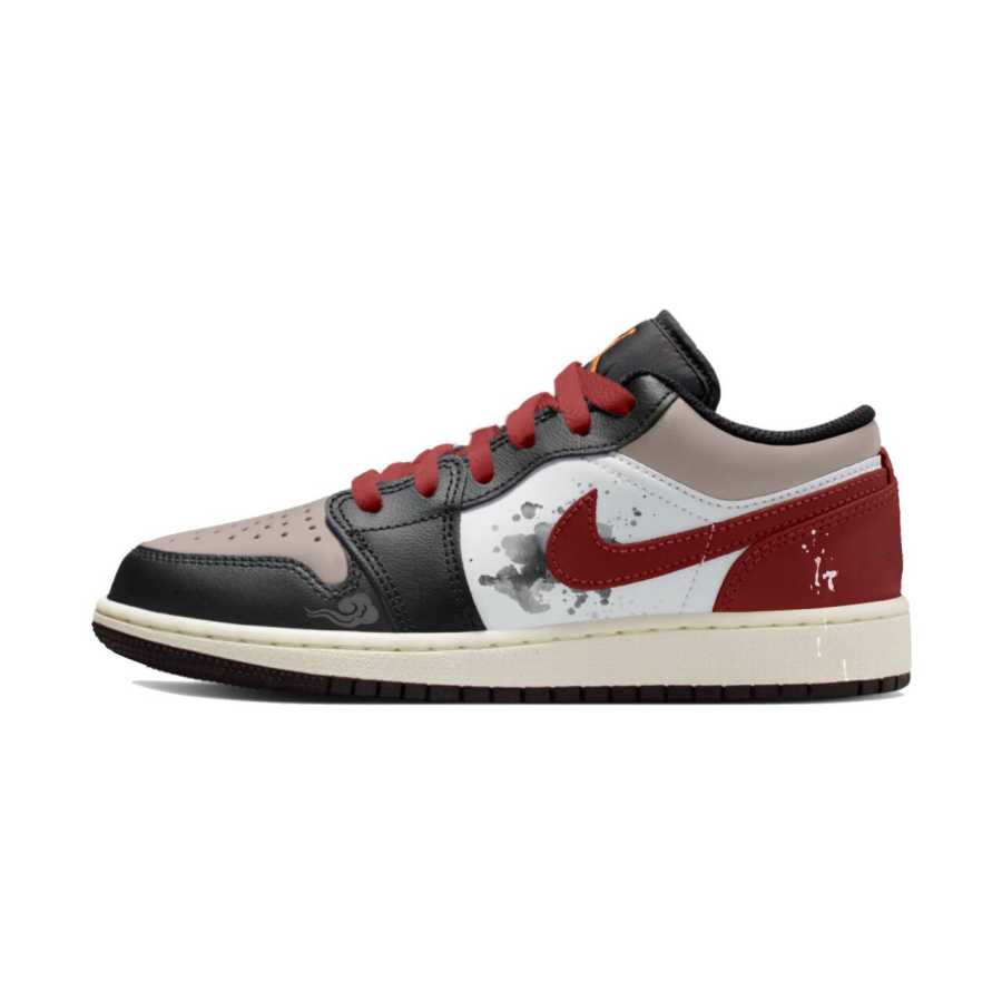 Jordan Jordan Air Jordan 1 Cushioning Slip Resistant Abrasion Resistant Low top Children's Basketball Shoes Black Red Unisex
