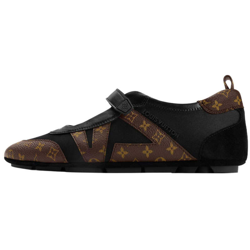 LOUIS VUITTON Flat Mary Jane Shoes Women's Black Brown