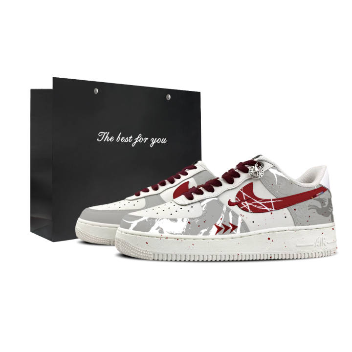 Nike Nike Air Force 1 Low top Skateboard Shoes Men's Gray White Red