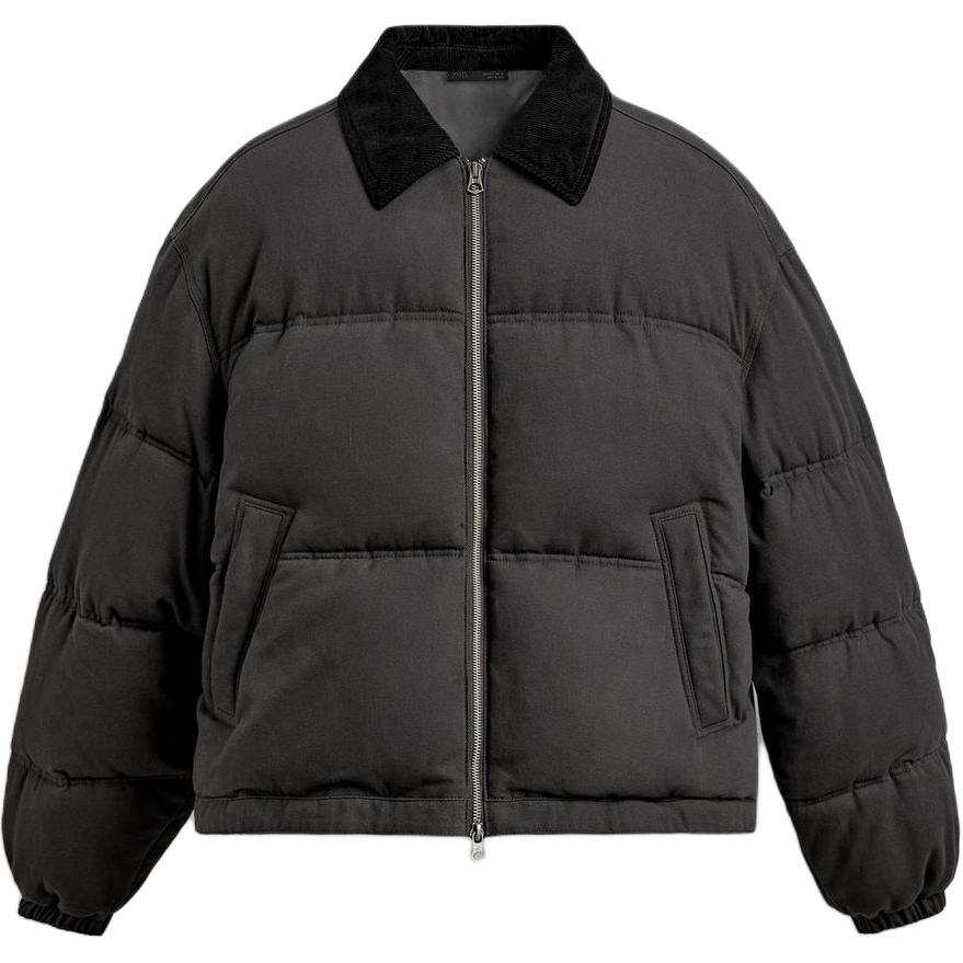 ZARA Puffer Jackets Men's Gray Lapel Moderate Puffer Jacket