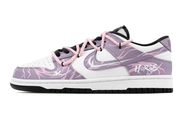 Nike Nike Dunk Floral Purple Pattern 2 Leather Slip Resistant Abrasion Resistant Low top Skateboard Shoes Purple Kids'