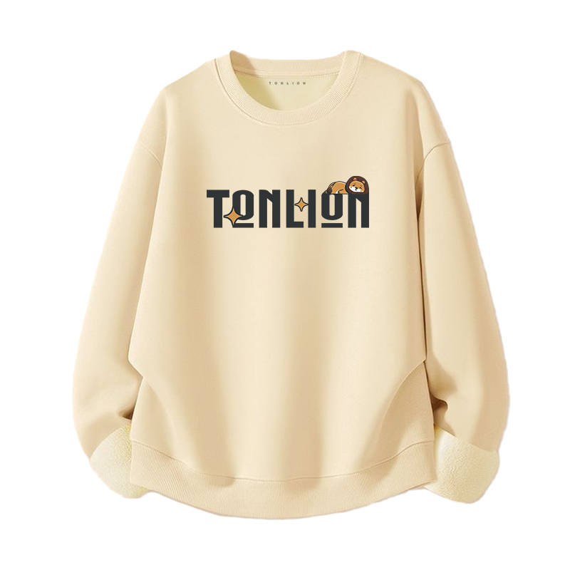 Tonlion Sweatshirts Unisex Crew Neck Thickened Regular