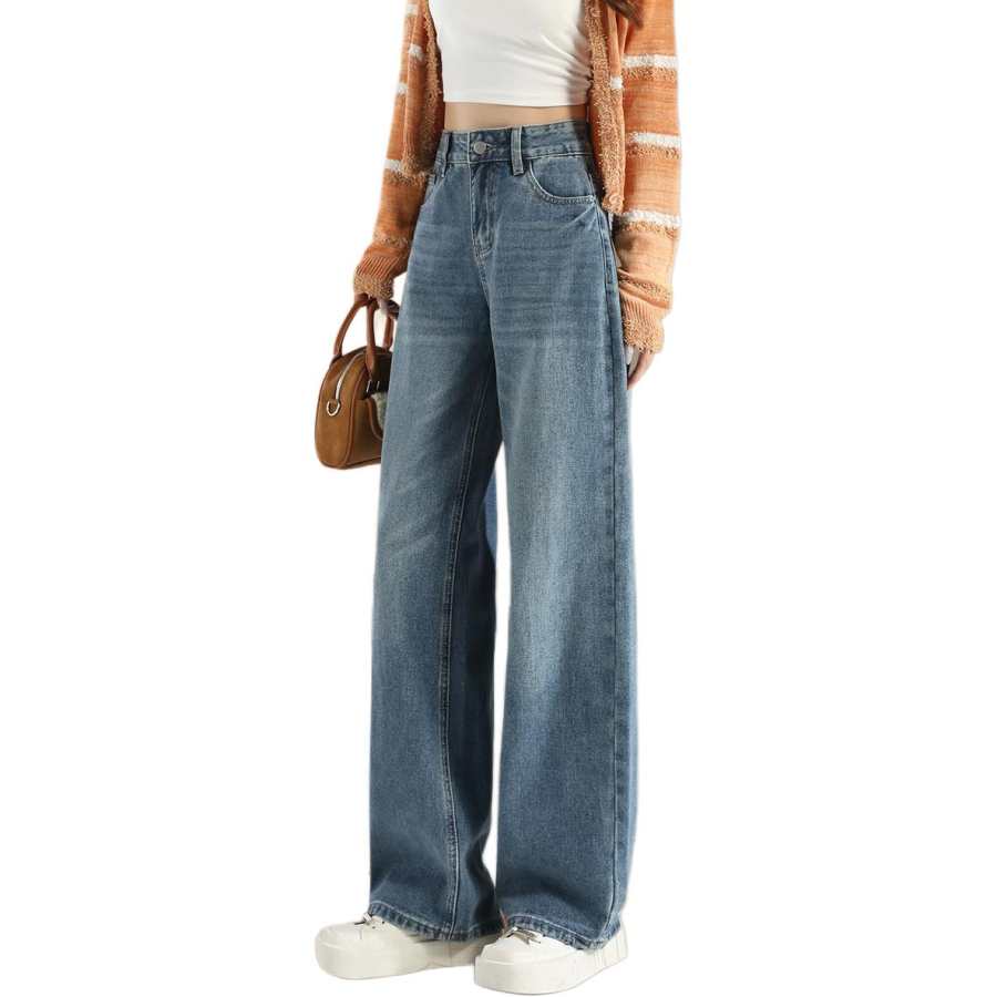 Tonlion Jeans Women's Vintage Blue Moderate Wide Leg Pants