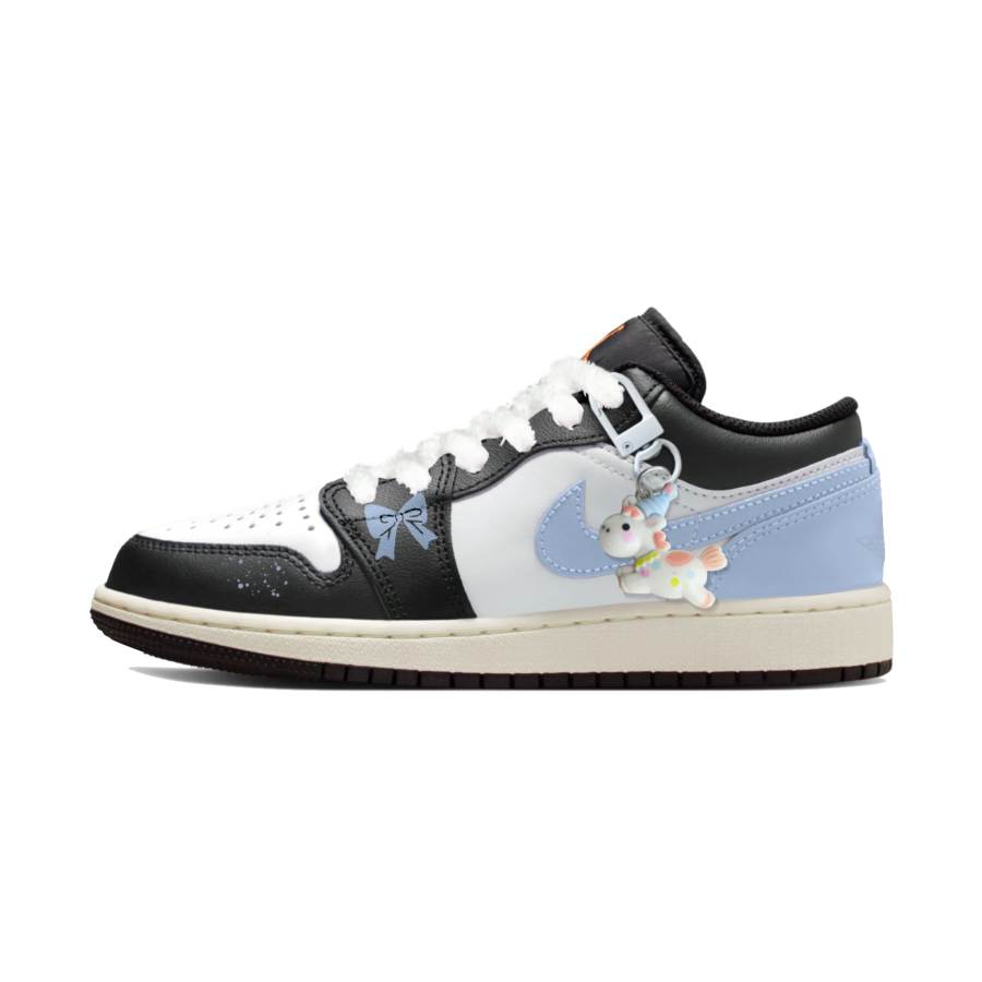 Jordan Jordan Air Jordan 1 Cushioning Slip Resistant Abrasion Resistant Low top Children's Basketball Shoes Black Blue Unisex
