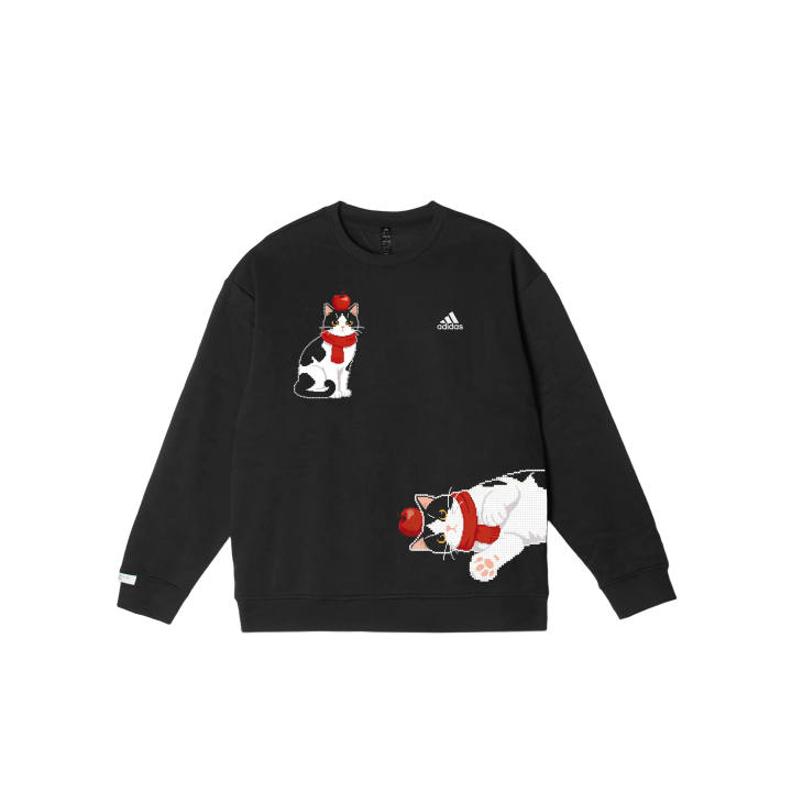Adidas Adidas LABEL Lazy Red Cat YMK Graffiti Print Comfortable Crew Neck Fleece Lined Pullover Long Sleeved Sweatshirt Unisex