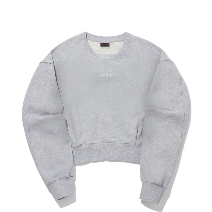 Li-Ning Li Ning Sweatshirts Women's Heather Gray Light Gray Crew Neck Moderate