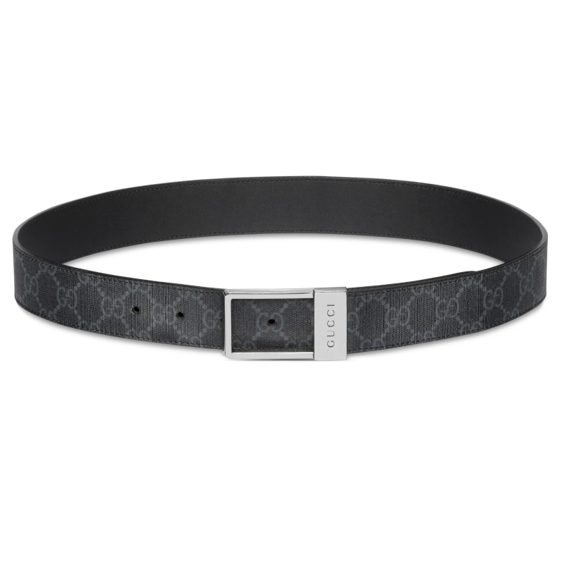 GUCCI GG Supreme Canvas Leather Belts Men's Black Width 3.5cm