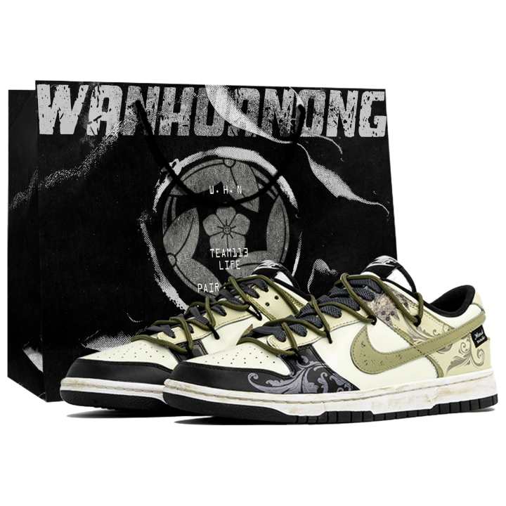 Nike Nike Dunk Kaleidoscope Echo, Prairie, Shopping Bag Abrasion Resistant Low top Skateboard Shoes Men's Black White Green