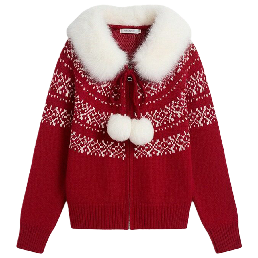 Cotton Gene Knitwear Women's Red Hooded Moderate