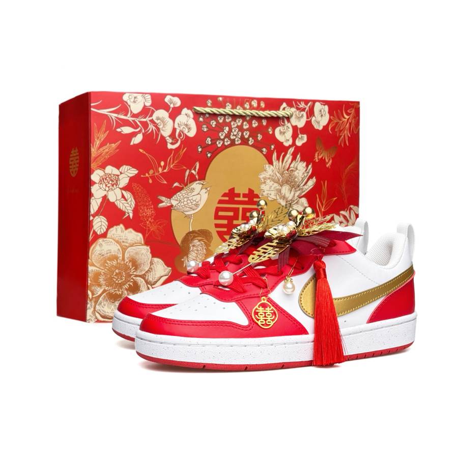 Nike Nike Court Borough Wadi Height Increasing Abrasion Resistant Slip Resistant Low top Skateboard Shoes Women's Red White