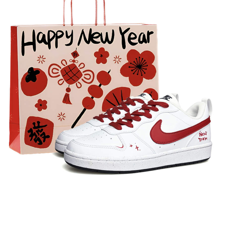 Nike Nike Court Borough New Year, New Beginnings Synthetic Leather Low top Kids' Skateboarding Shoes Red Unisex