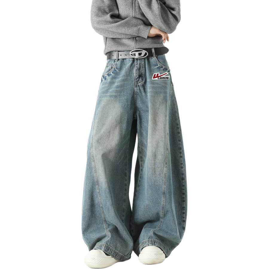 WARRIOR Jeans Unisex Blue DIY Badge Moderate Straight Fit Pants