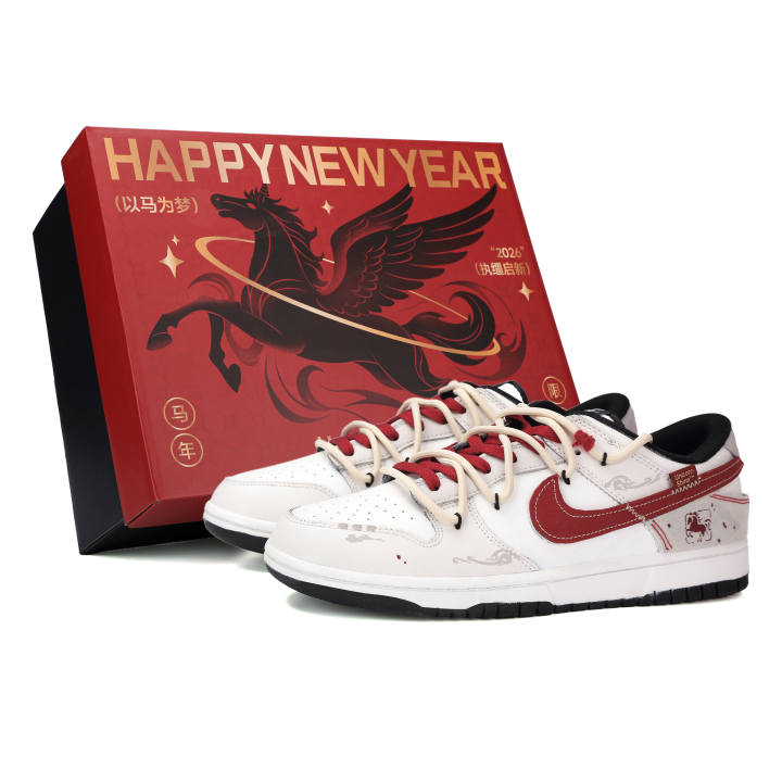Nike Nike Dunk Junyi Lingyun Leather Low top Kids' Skateboarding Shoes Black Red Unisex