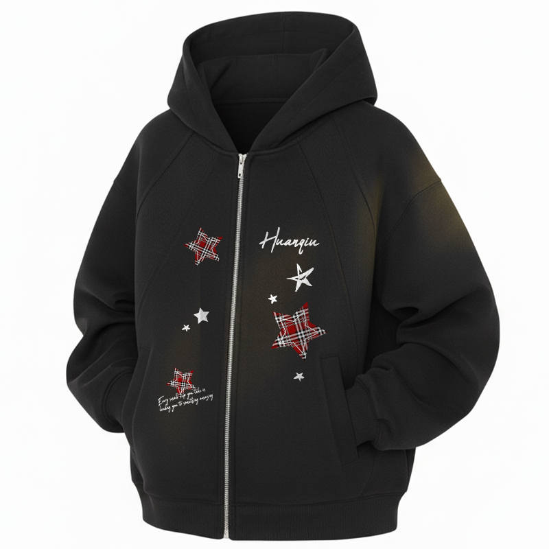 HUANQIU Sweatshirts Unisex Hooded Thickened Cardigan