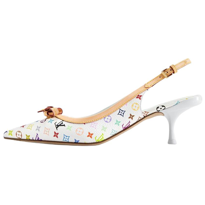 LOUIS VUITTON Takashi Murakami Collaboration 6AM Leather Slim Heel High Heels 5.5cm Women's White