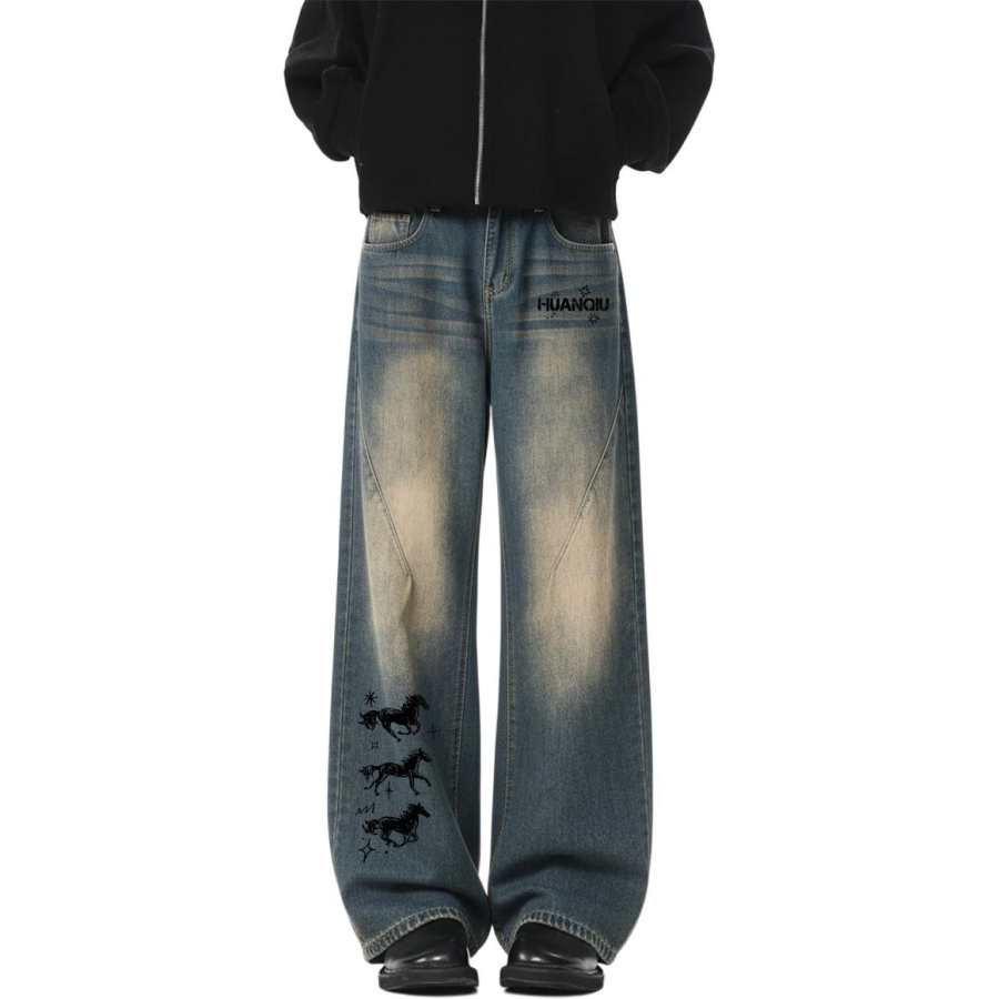 HUANQIU Jeans Unisex Straight Fit Pants