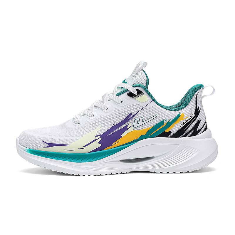 Warrior Fabric Cushioning Coverage Abrasion Resistant Lightweight Low top Running Shoes Men's White Green Purple