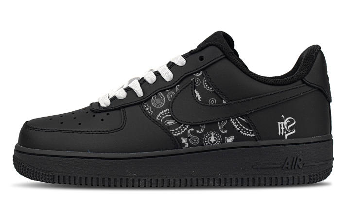 Nike Nike Air Force 1 Paisley Leather Abrasion Resistant Low top Skateboard Shoes Unisex Black White
