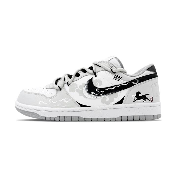 Nike Nike Big Low Lu Cushioning Slip Resistant Low top Skateboard Shoes Men's Gray White Black