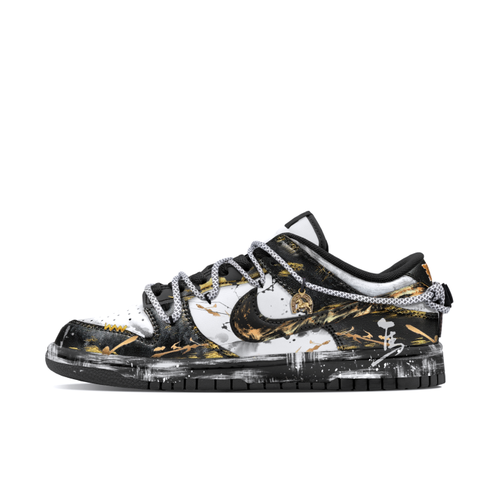 Nike Nike Dunk Low Retro Mechanical Magic, Ink Spirit Horse Abrasion Resistant Low top Skateboard Shoes Unisex Black White