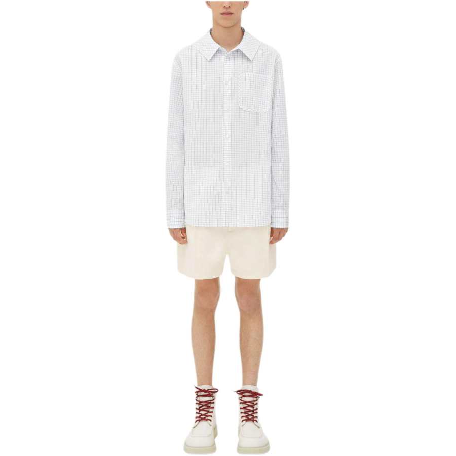 Bottega Veneta Crisp Cotton Silk Check Bandana Shirt Men's White