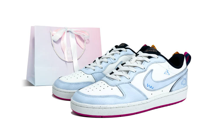 Nike Custom Nike Court Borough 2 Sky Kite Leather Low top Kids' Skateboarding Shoes Unisex