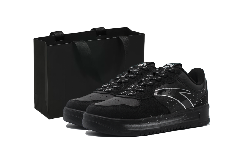 Anta Sky Phantom, Ink Splatter, Street Style, Preppy Look Low top Skateboard Shoes Men's Metallic Silver Black