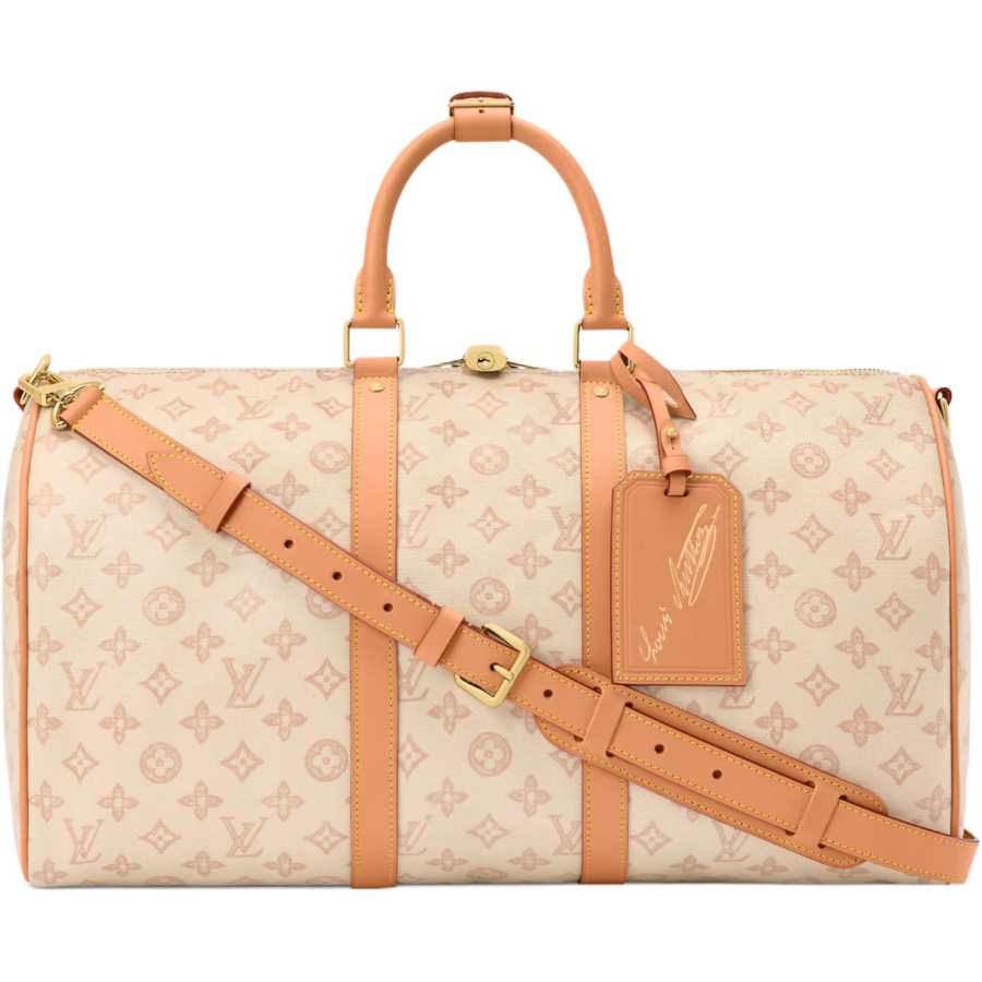 LOUIS VUITTON Keepall 25L Monogram Origine Cotton Linen Blend Coated Canvas Travel Bag Men's Beige