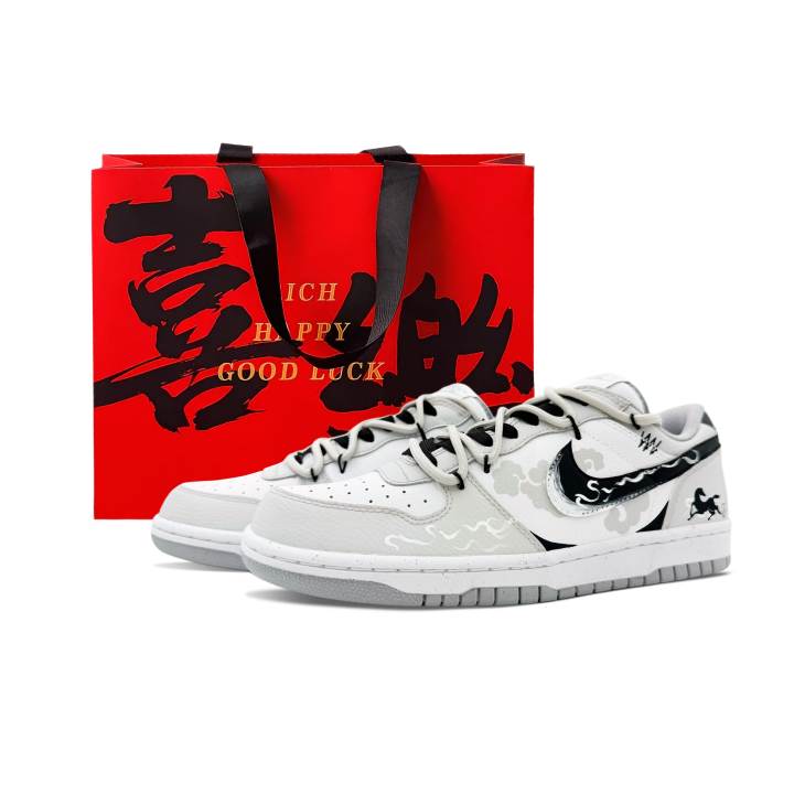 Nike Nike Big Low Lu Cushioning Slip Resistant Low top Skateboard Shoes Men's Gray White Black
