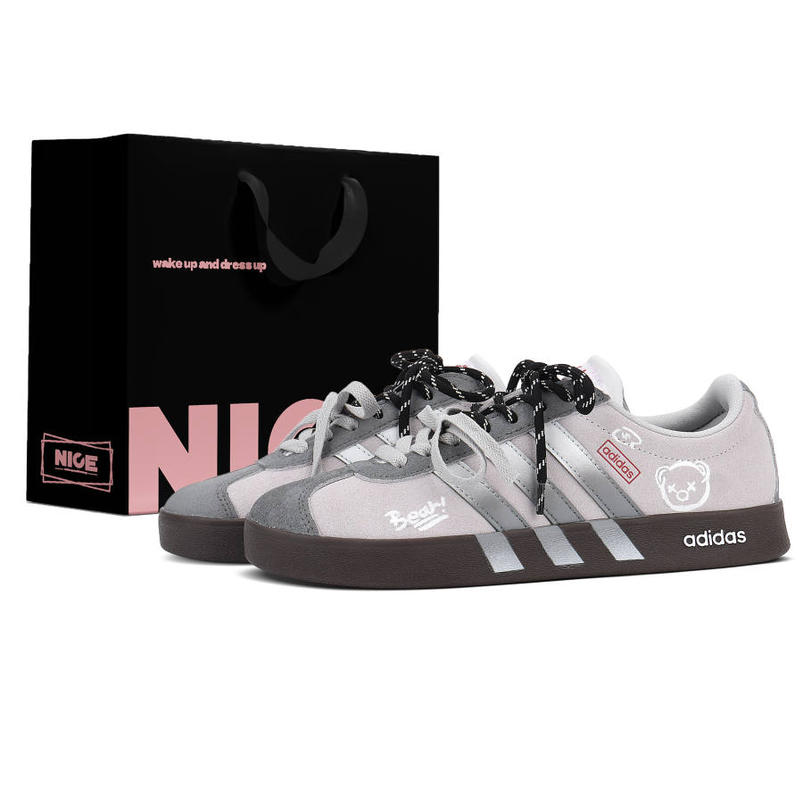 Adidas Adidas Vl Court Classic Coverage Balance Abrasion Resistant Low top Skateboard Shoes Unisex Silver Gray