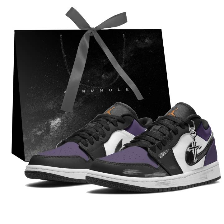 Jordan Jordan Air Jordan 1 Black Purple Phantom Abrasion Resistant Breathable Abrasion Resistant Breathable Low top