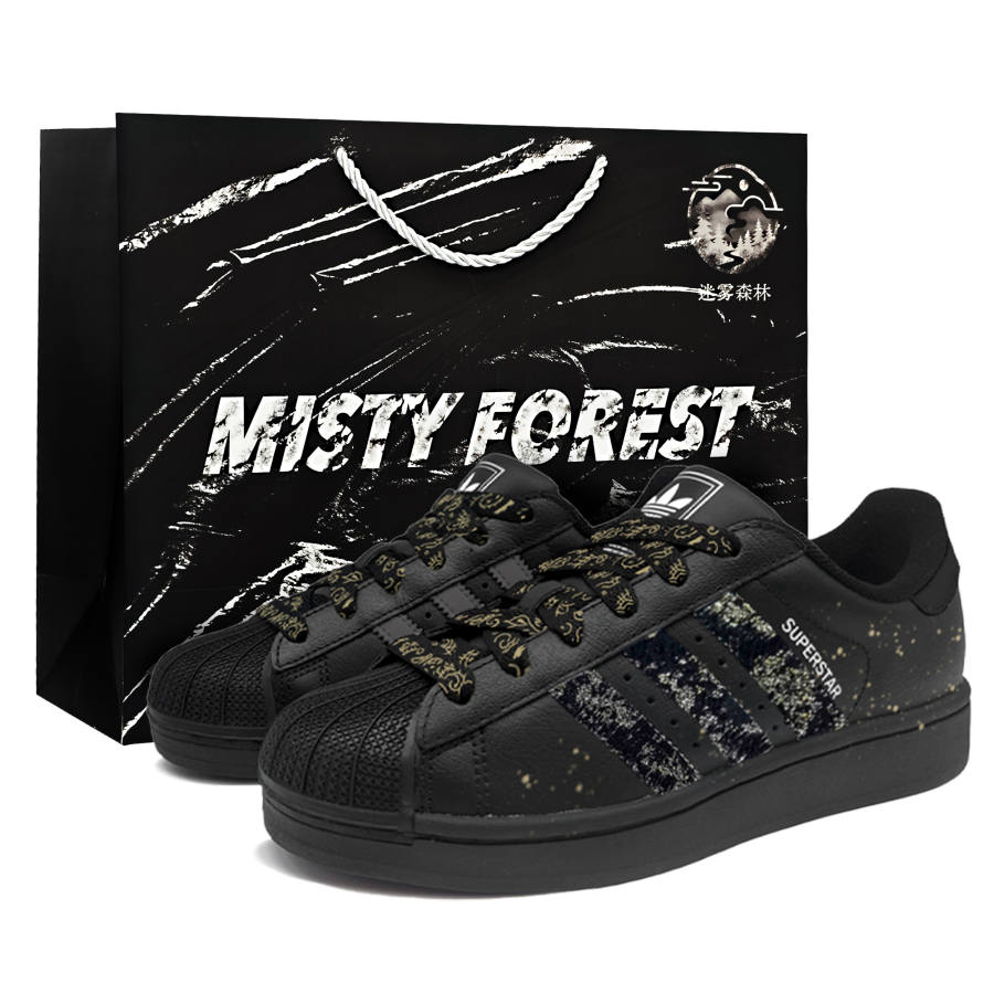 Adidas Originals Superstar 2 Midnight Waltz, Shopping Bag Abrasion Resistant Low top Skateboard Shoes Unisex Black