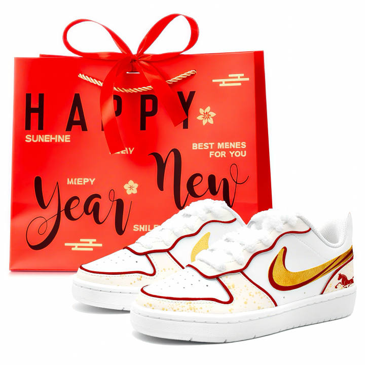 Nike Nike Court Borough 2 Red Gold Jumping Horse, Jiabei Manufacturing Leather Support Abrasion Resistant Slip Resistant