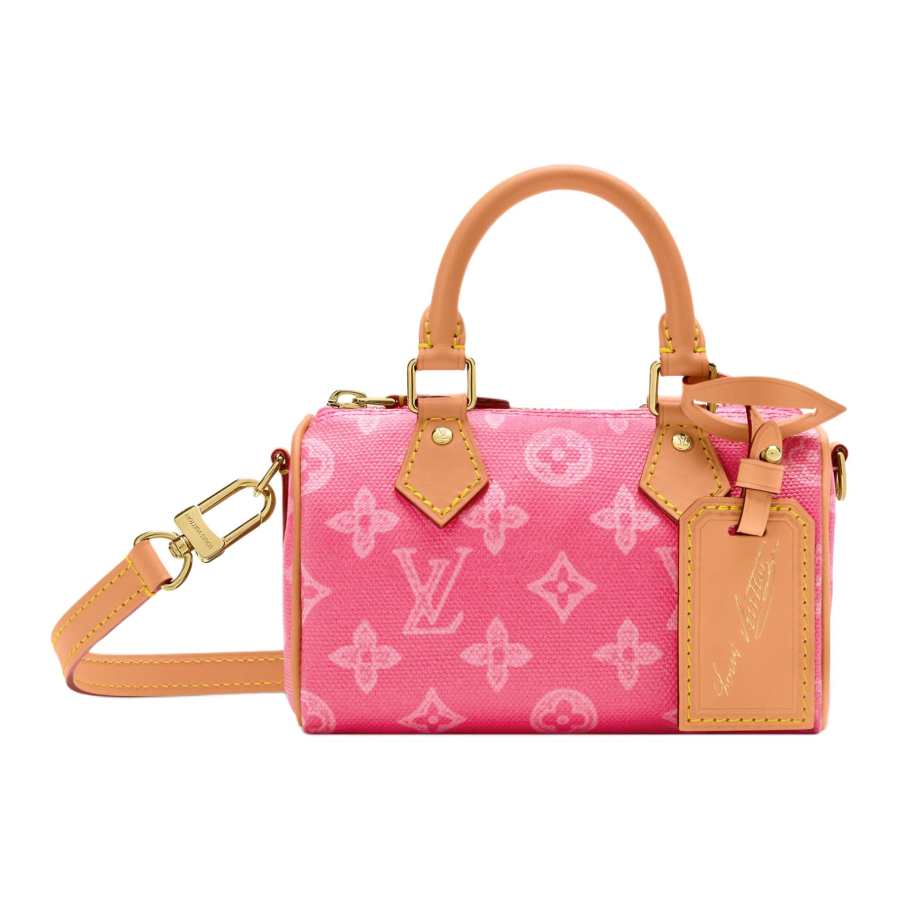 LOUIS VUITTON NANO SPEEDY Linen Shoulder Bag, Crossbody Bag, Handbag Women's Pink