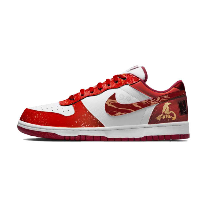 Nike Nike Big Saddles With Brocade Pattern Leather Abrasion Resistant Breathable Low top Skateboard Shoes Men's Red White