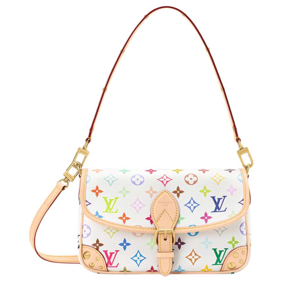 LOUIS VUITTON Takashi Murakami Collaboration Diane Coated Canvas One Shoulder Handbag Small Women's White