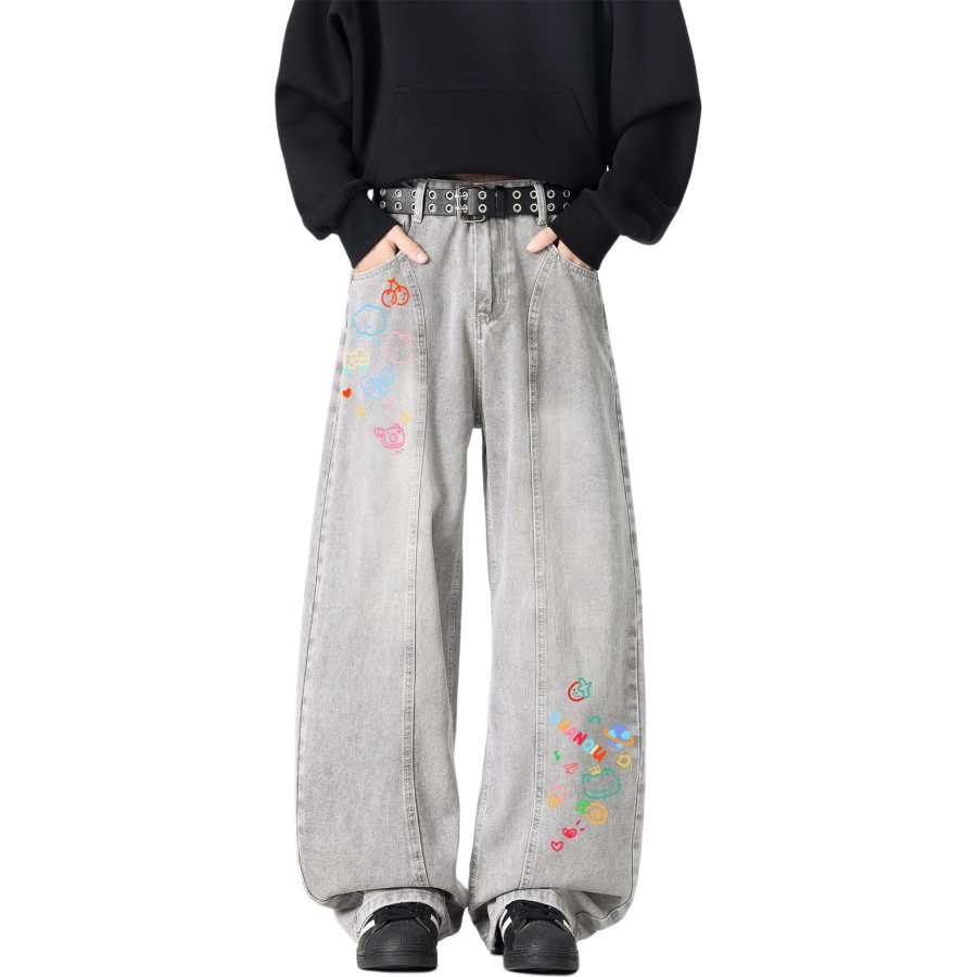 HUANQIU Jeans Unisex Moderate Scimitar Pants