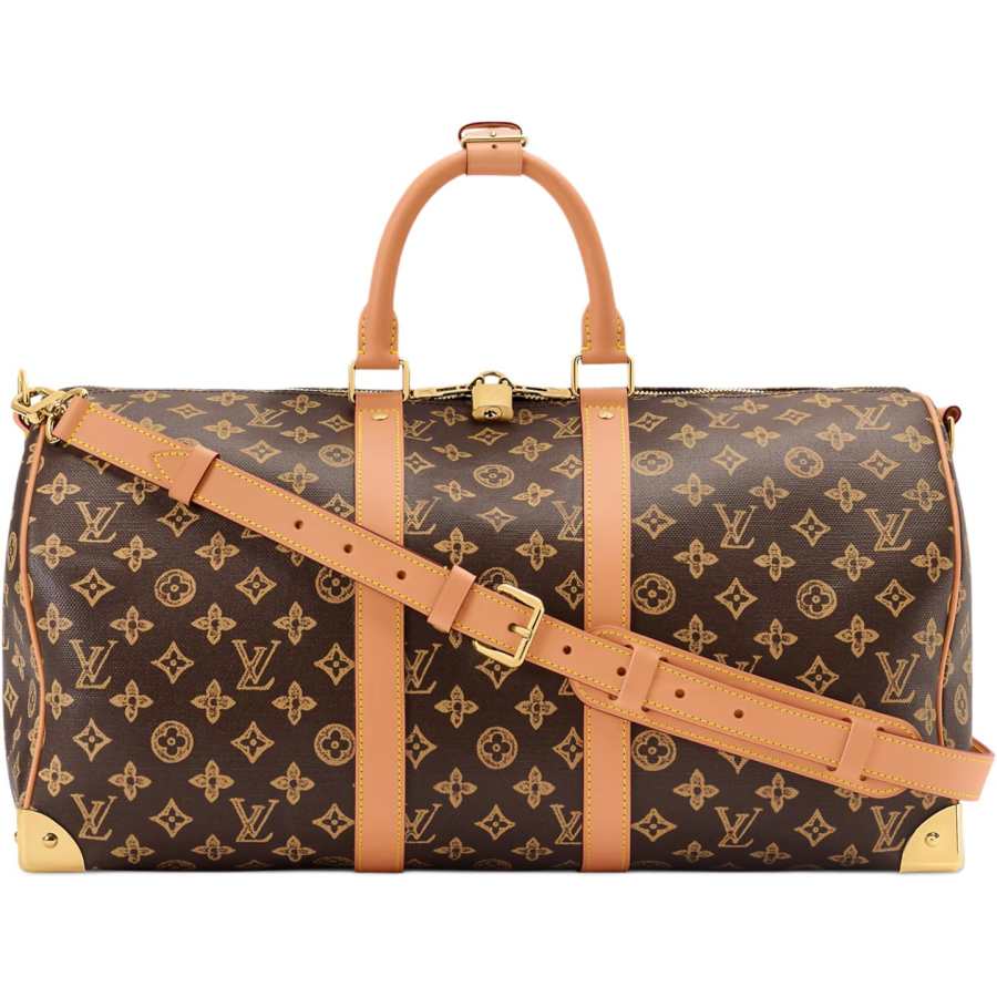 LOUIS VUITTON Keepall Monogram Origine Cotton Linen Blend Coated Canvas Crossbody Handbag, Travel Bag Unisex Brown